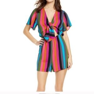 Leith Multicolor Striped Tie Front Romper